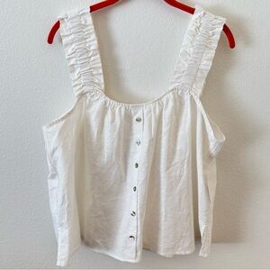 MNK Ruched Ruffle Strap Tank – White – Large